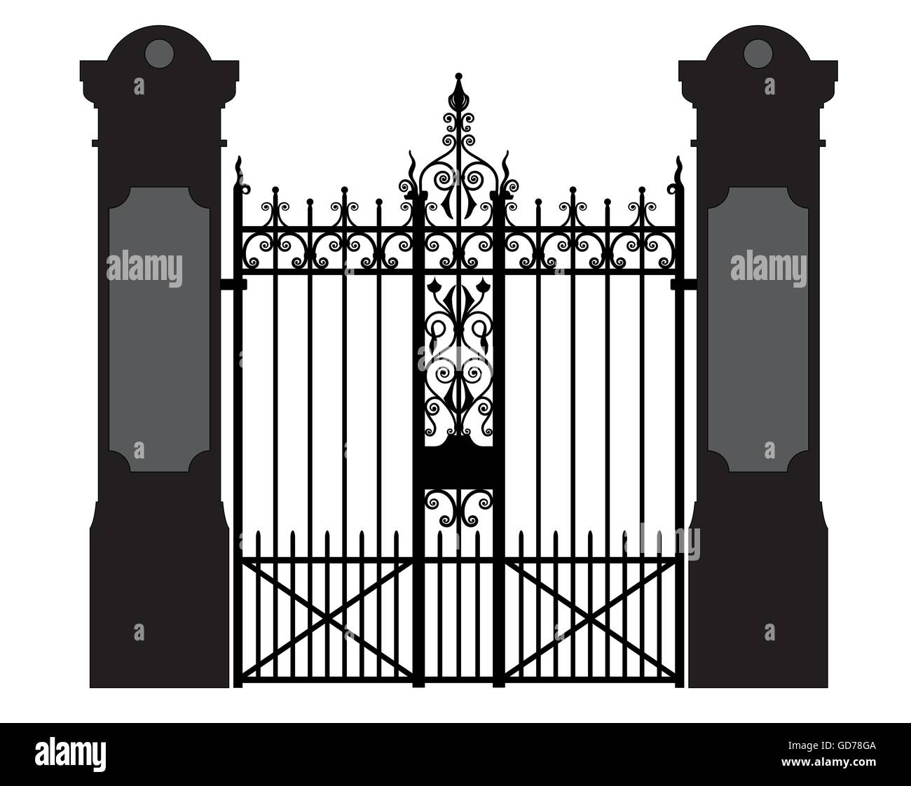 Illustrazione vettoriale di una cancellata in ferro battuto, silhouette Illustrazione Vettoriale