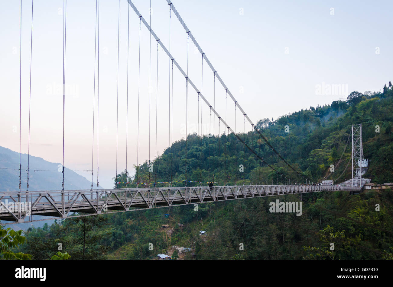 Singshore ponte di sospensione, ortografia, Sikkim, India Foto Stock