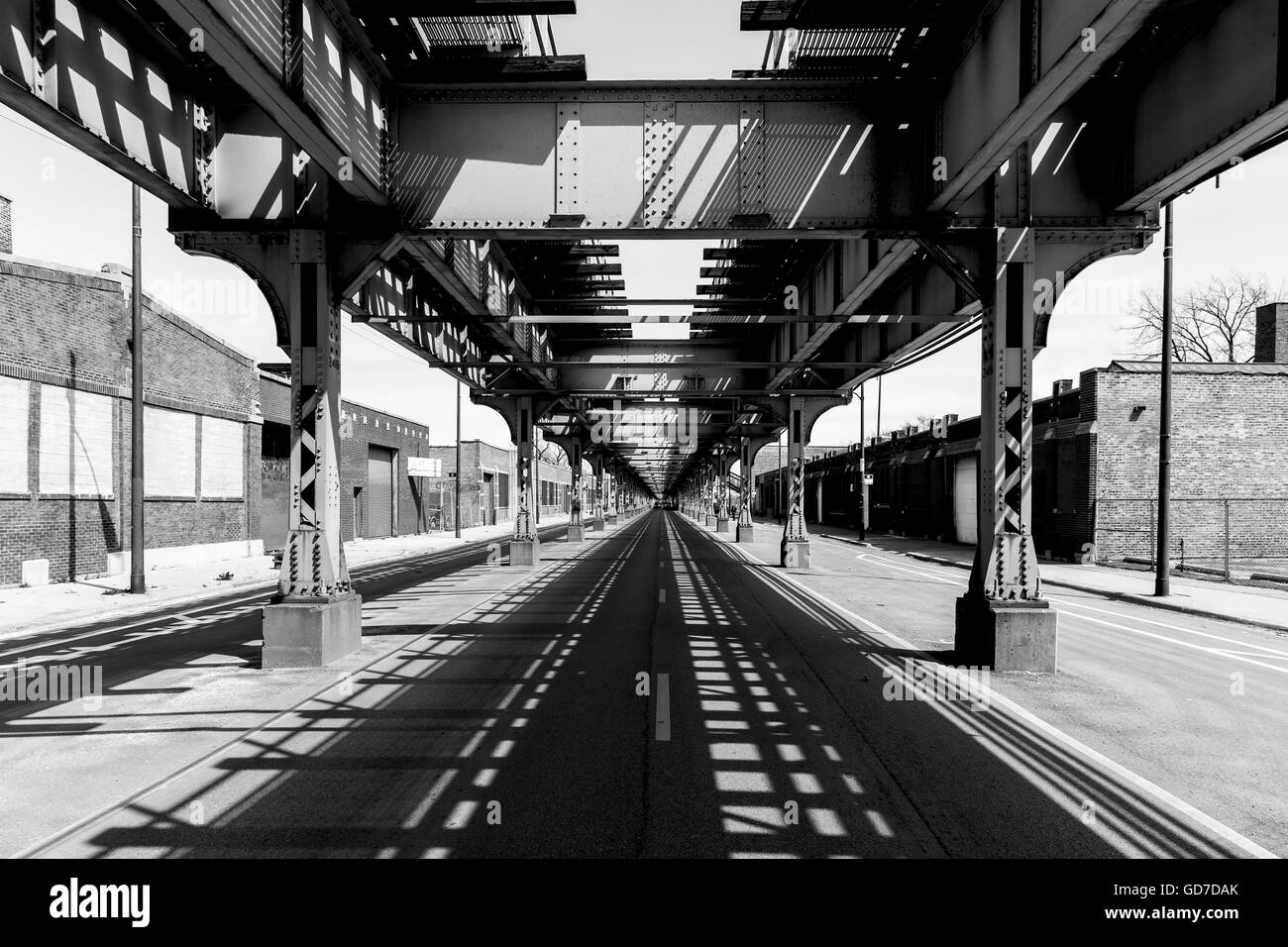 Elevata binari del treno sulla linea verde del Chicago, Stati Uniti d'America Foto Stock