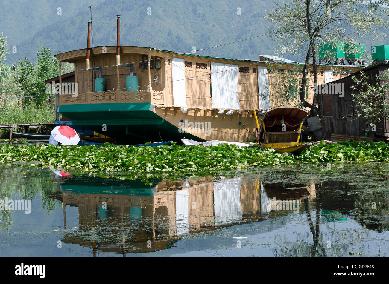 Houseboat su dal lago, Srinagar, Jammu e Kashmir India Foto Stock