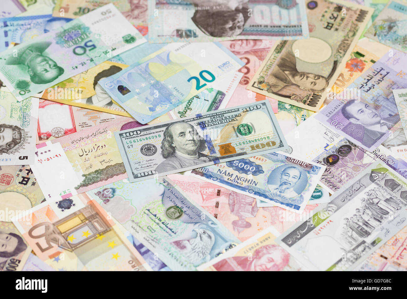 Valuta internazionale di banconote Foto Stock