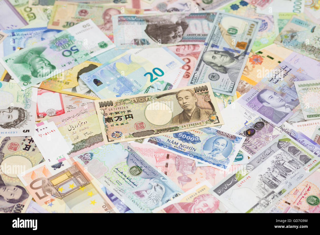 Valuta internazionale di banconote Foto Stock