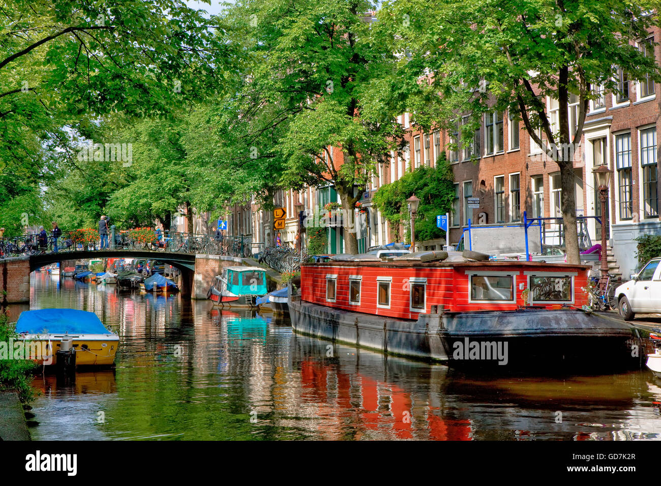 Canal nel quartiere Jordaan, Amsterdam Foto Stock