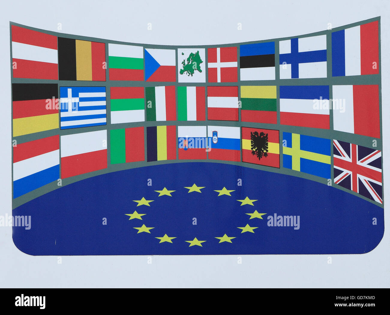 Gli Stati membri dell' Unione europea, bandiere, banner, loghi, tutti i paesi dell' Unione europea in una illustrazione, paese membro membership banner del logo bandiera Foto Stock