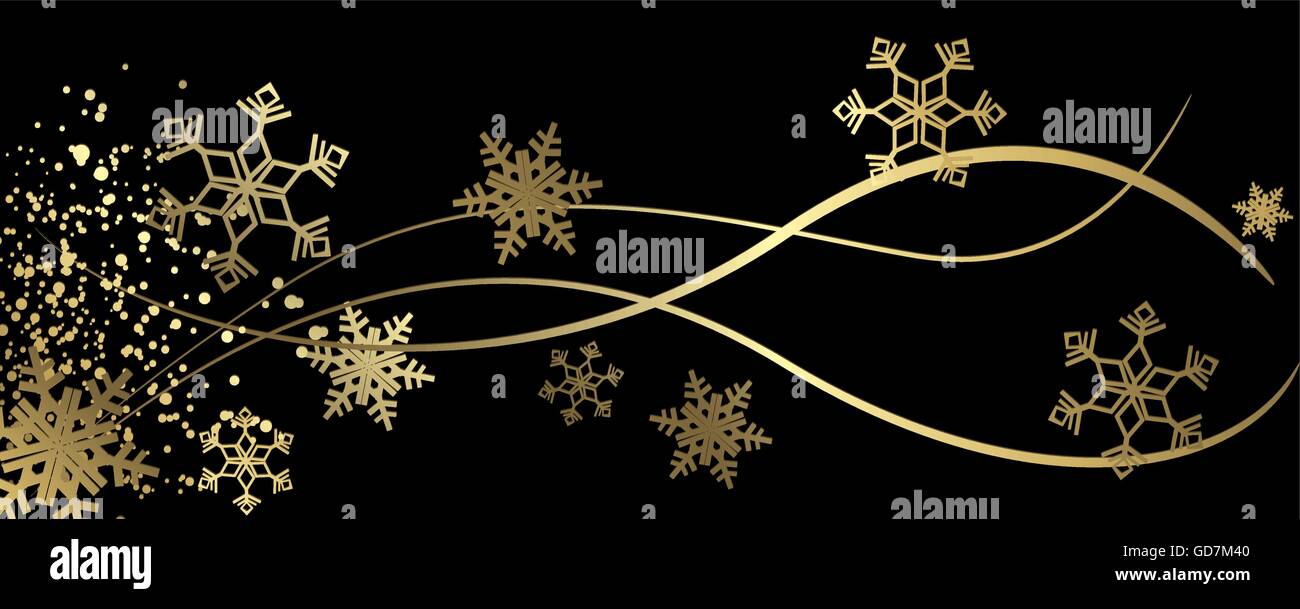 Natale design banner stellato fiocchi d'oro vettore completo Illustrazione Vettoriale
