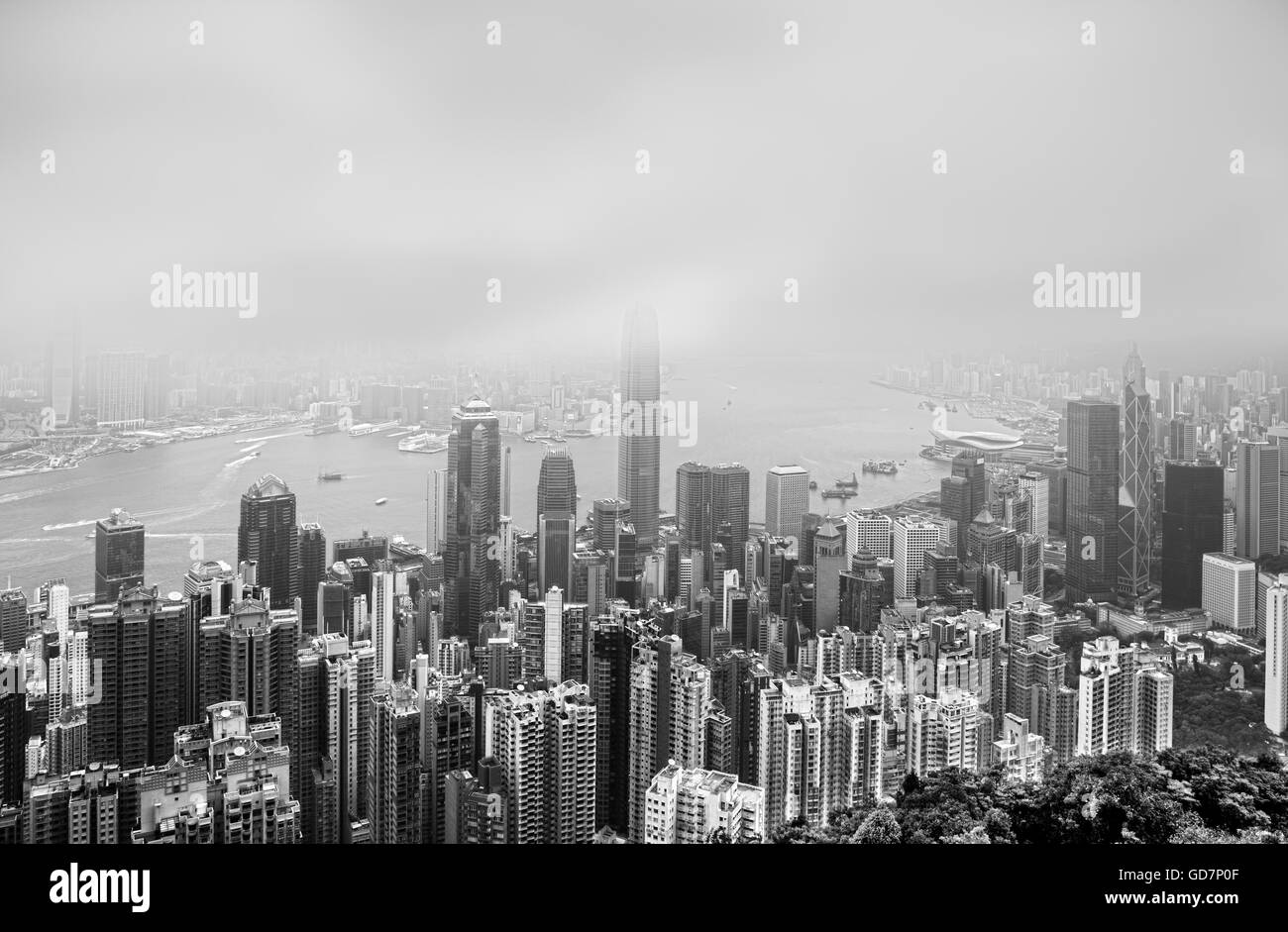 Skyline di Hong Kong, il paesaggio e la scena notturna Foto Stock