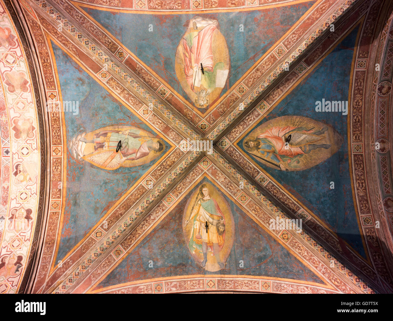Il soffitto dipinto della chiesa di Orsanmichele a Firenze. Foto Stock