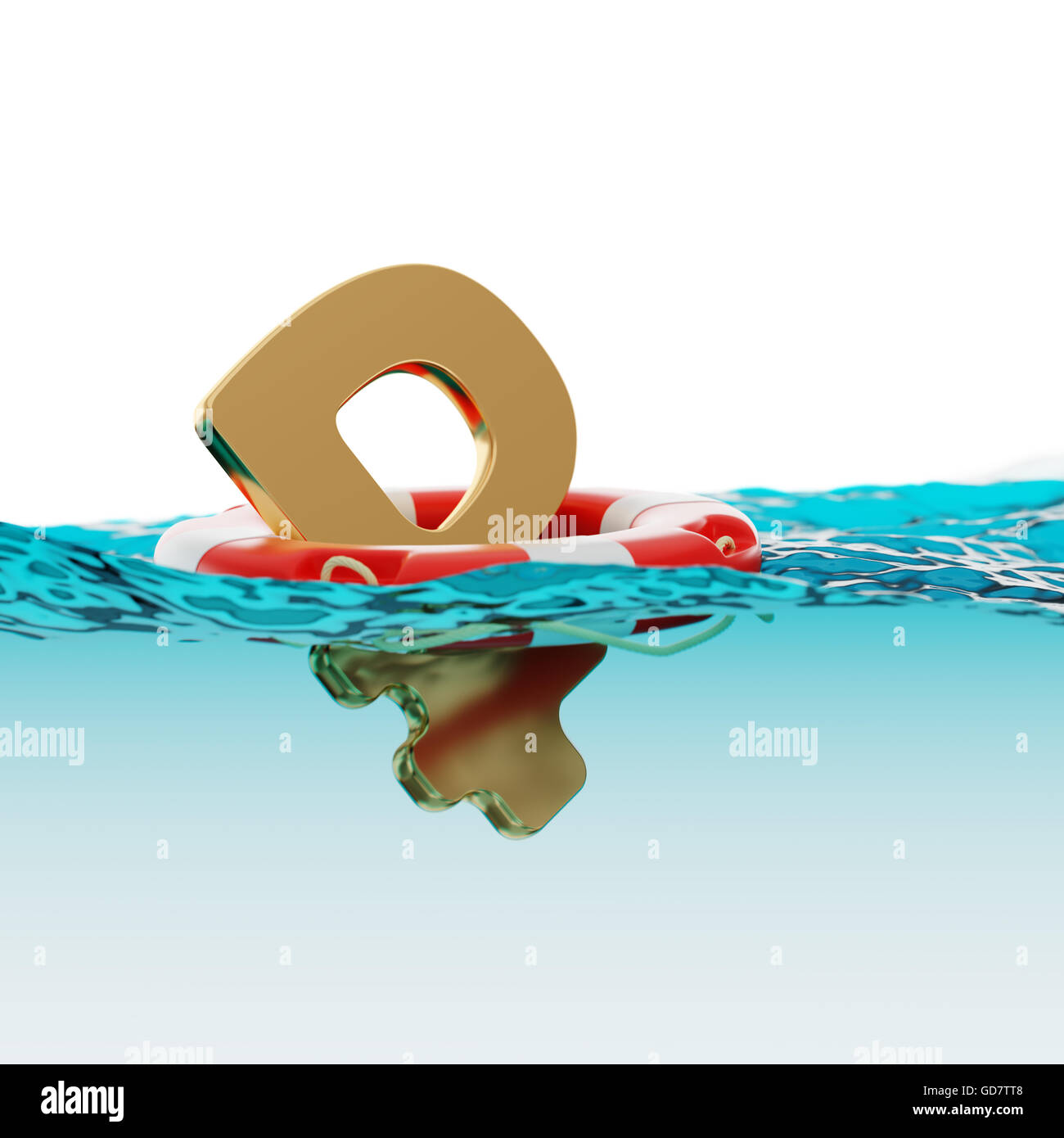 Rublo russo simbolo interno del salvagente su superficie di acqua a livello diviso gli incentivi economici 3d illustrazione Concept Foto Stock