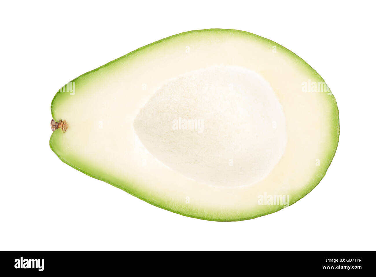 Sezione di Avocado senza sementi sul bianco, tracciato di ritaglio Foto Stock