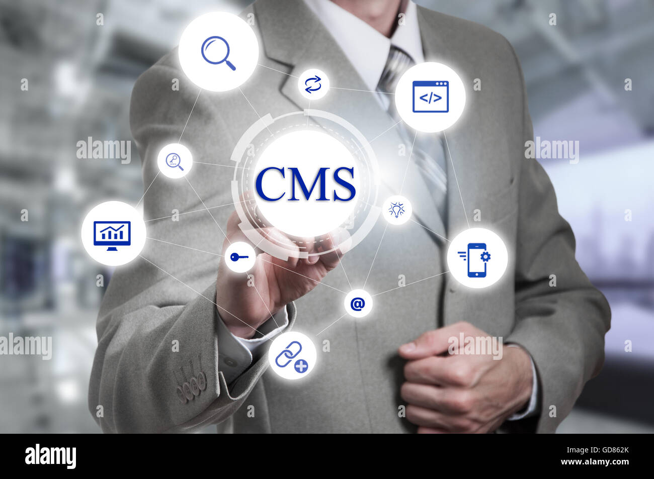 Il concetto di cms sistema di gestione dei contenuti Gestione sito internet Foto Stock