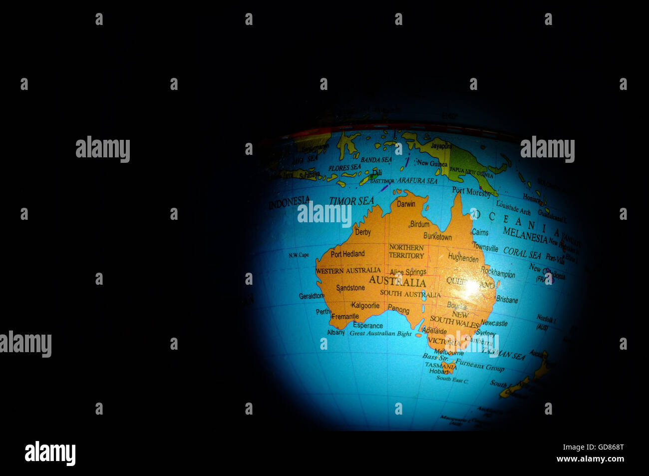L Australia ha evidenziato su un bambino's Globe. Foto Stock