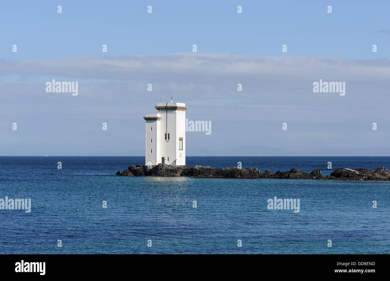 Faro di Carraig Fhada, Port Ellen, Porto Eilein, Islay, Ebridi Interne, Argyll, Scotland, Regno Unito. Foto Stock