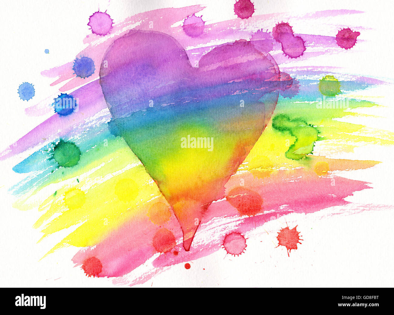 Rainbow cuore con gli spruzzi di vernice pittura ad acquerello Foto Stock