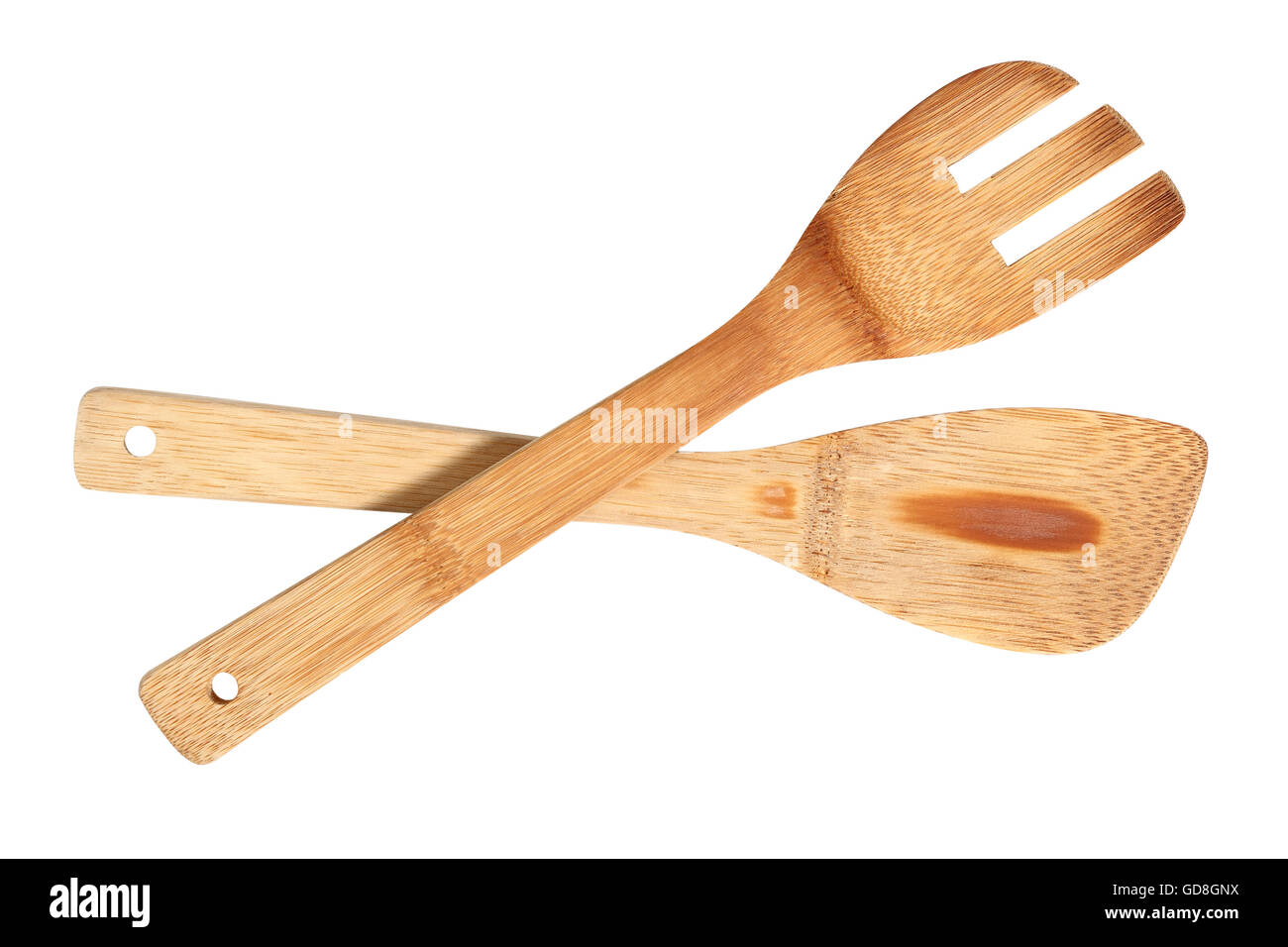 Spatola in legno e cucchiaio. Isolato con percorso di clipping. Foto Stock