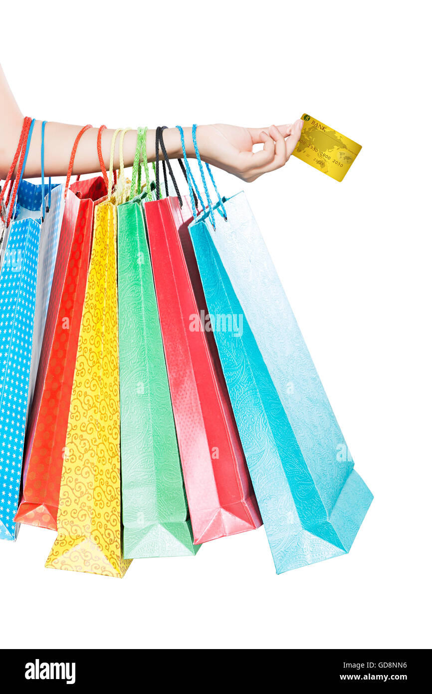 1 Donna adulta sezione mediana mostra permanente di sacco carta di credito Shopping Foto Stock