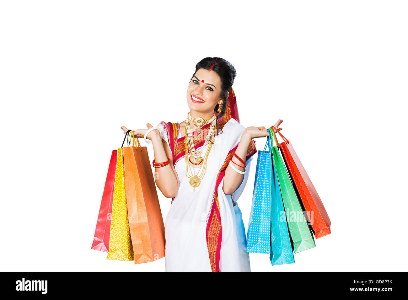 1 Indian Bengali donna adulta Holding Shopping bag mostra Foto Stock