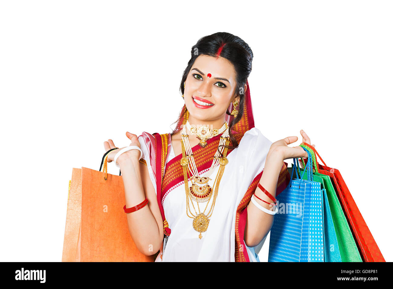 1 Indian Bengali donna adulta Holding Shopping bag mostra Foto Stock