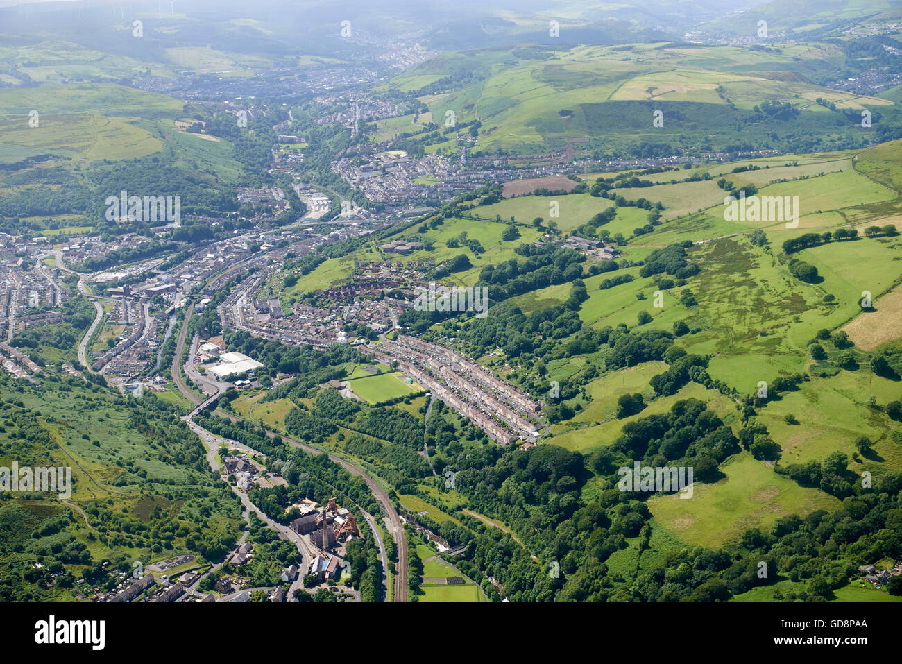 Trallwng nel Taff valle valli gallesi, nel Galles del Sud, dall'aria Foto Stock