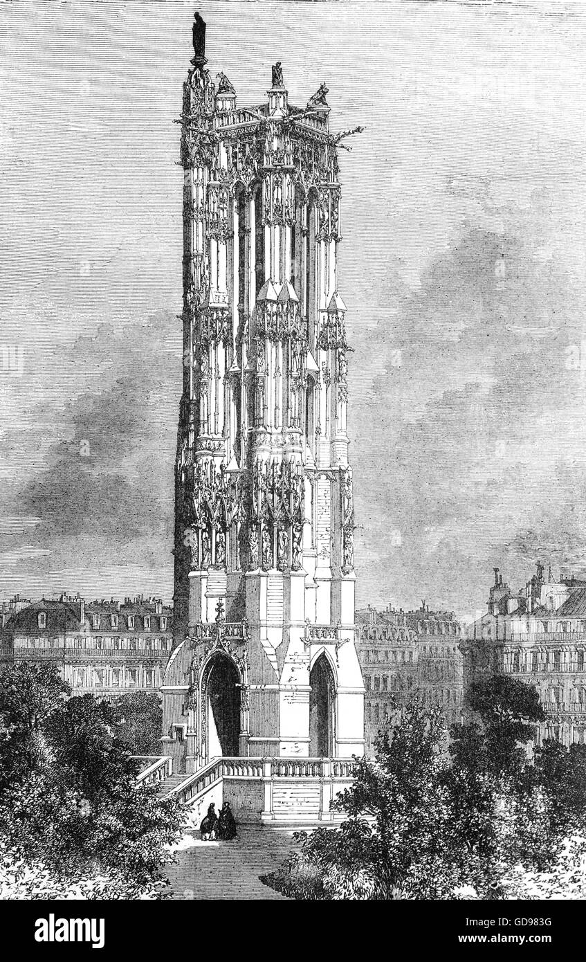 La torre restante della demolita chiesa di St Jacques Del La Boucherie in cui l assemblea nazionale tenuto riunioni occasionali, Parigi, Francia Foto Stock