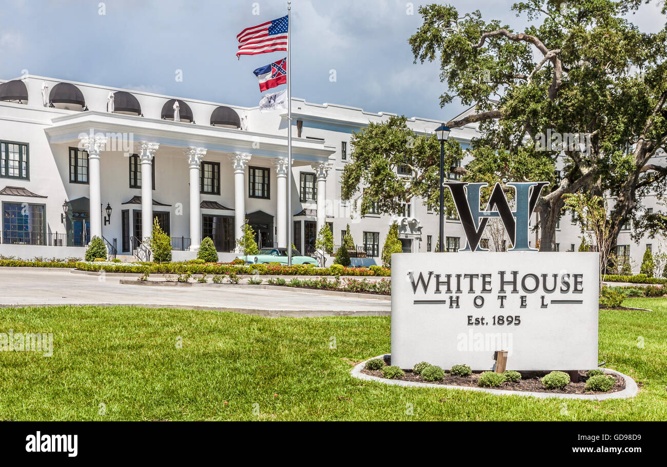 Nuovo segno di fronte storica restaurata White House Hotel in Biloxi Mississippi Foto Stock