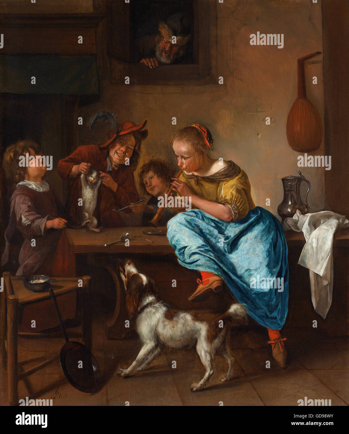 Jan Havicksz. Steen - Kinderen leren een poes dansen, bekend als 'De dansles' Foto Stock