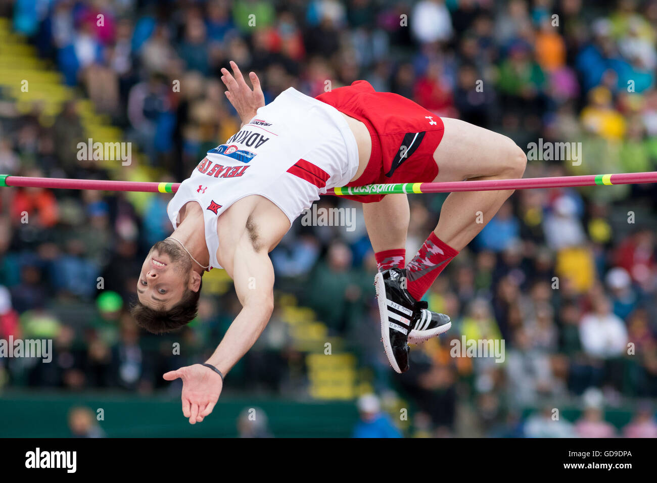 Eugene, Stati Uniti d'America. 10 Luglio, 2016. Bradley Adkins luoghi 3° in Uomini Salto in alto Finale al USATF 2016 prove olimpiche a Histori Foto Stock