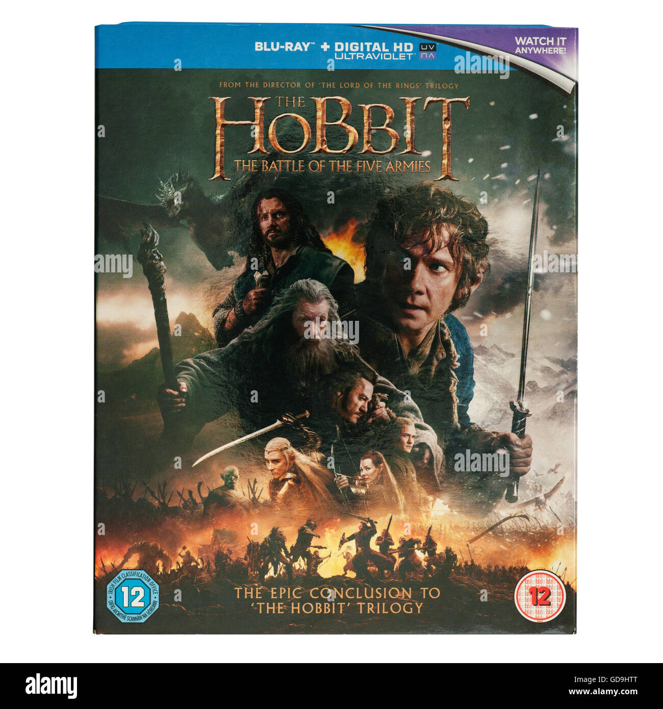 The Hobbit Blu-Ray DVD film la Battaglia dei cinque eserciti su sfondo bianco Foto Stock
