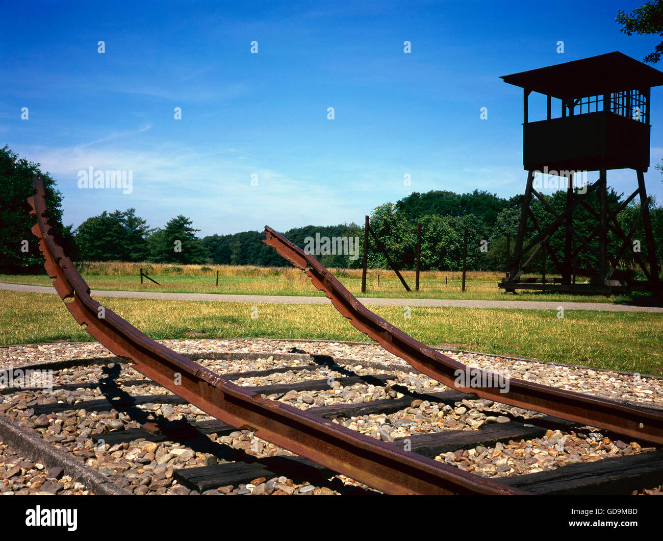 Questo era durante la seconda guerra mondiale la ferrovia del Durchgangslager Westerbork Foto Stock