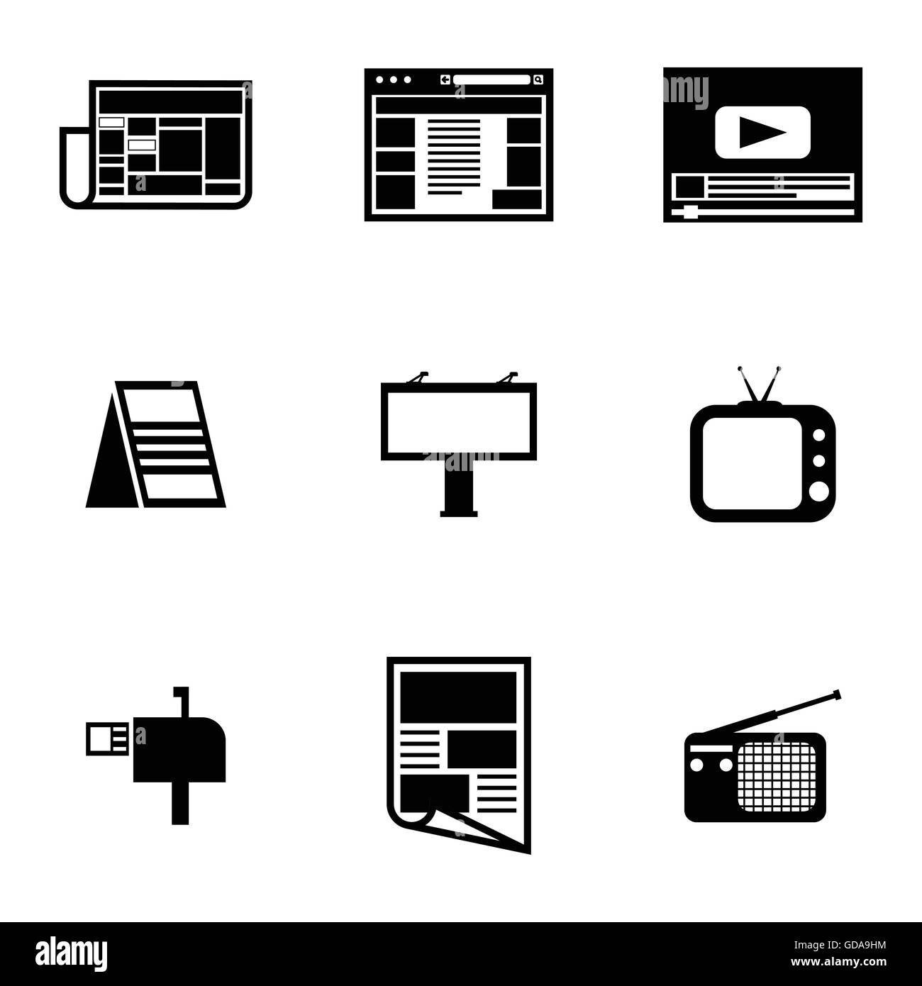 Vettore pubblicitario nero set di icone Illustrazione Vettoriale