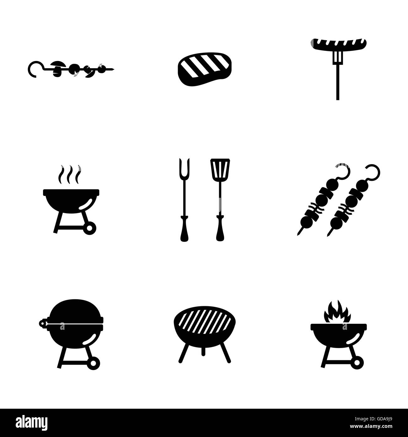 Vettore barbecue nero set di icone Illustrazione Vettoriale