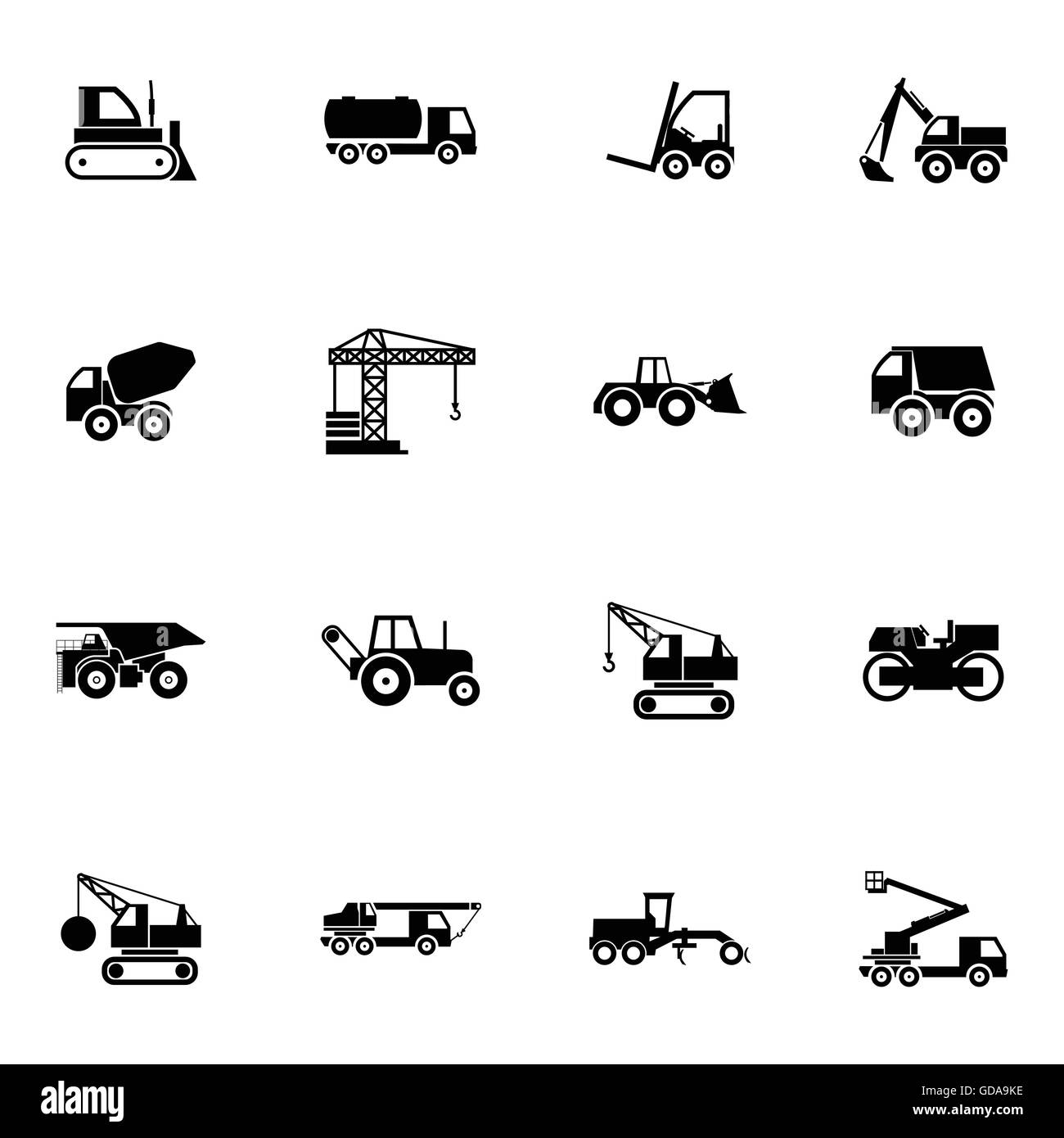 Nero del vettore di trasporto Costruzione di set di icone Illustrazione Vettoriale