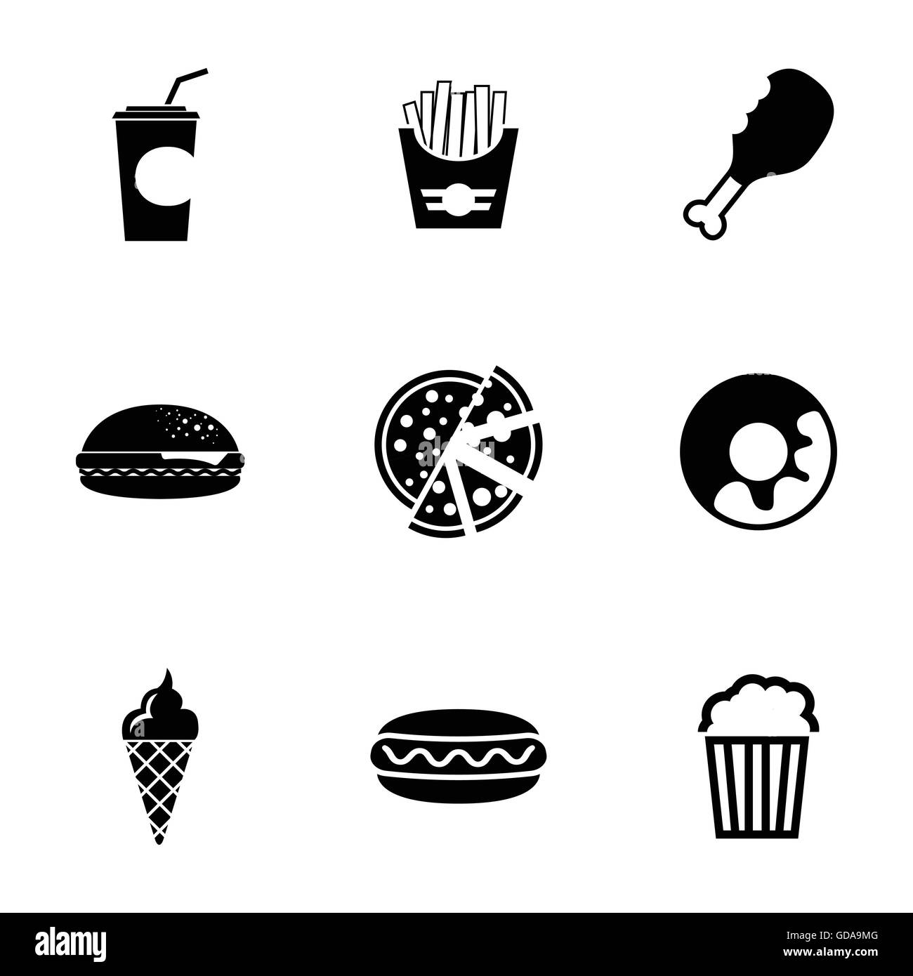 Nero di vettore di fast food set di icone Illustrazione Vettoriale