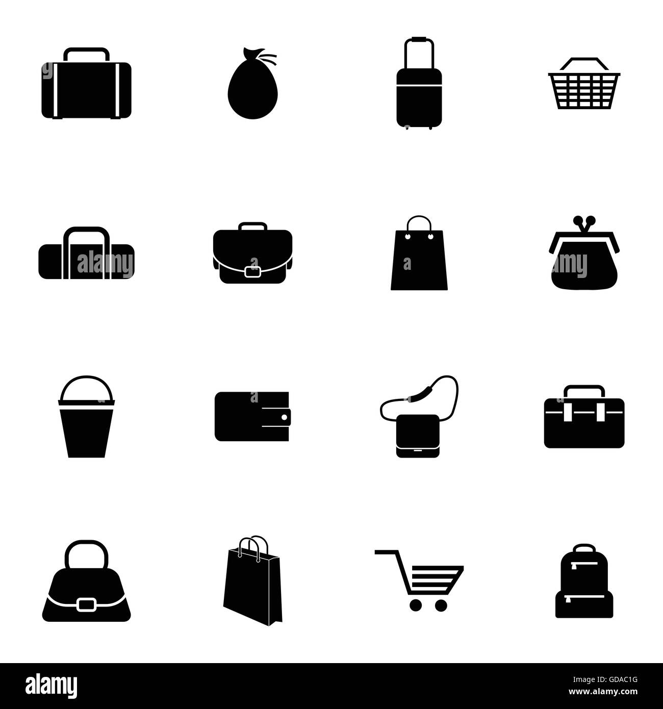 Vettore bagicons nero impostato Illustrazione Vettoriale