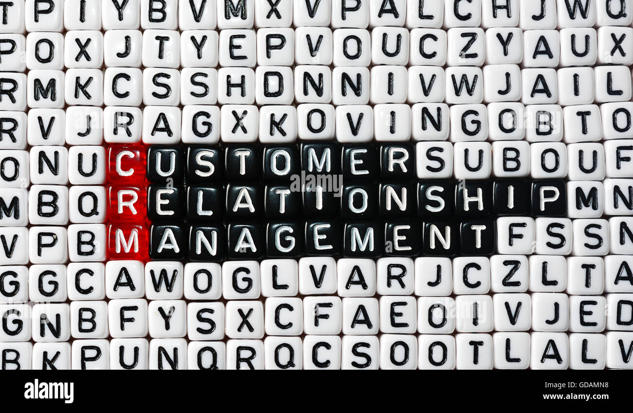 Consumatore CRM Gestione relazione scritta su plinti Foto Stock