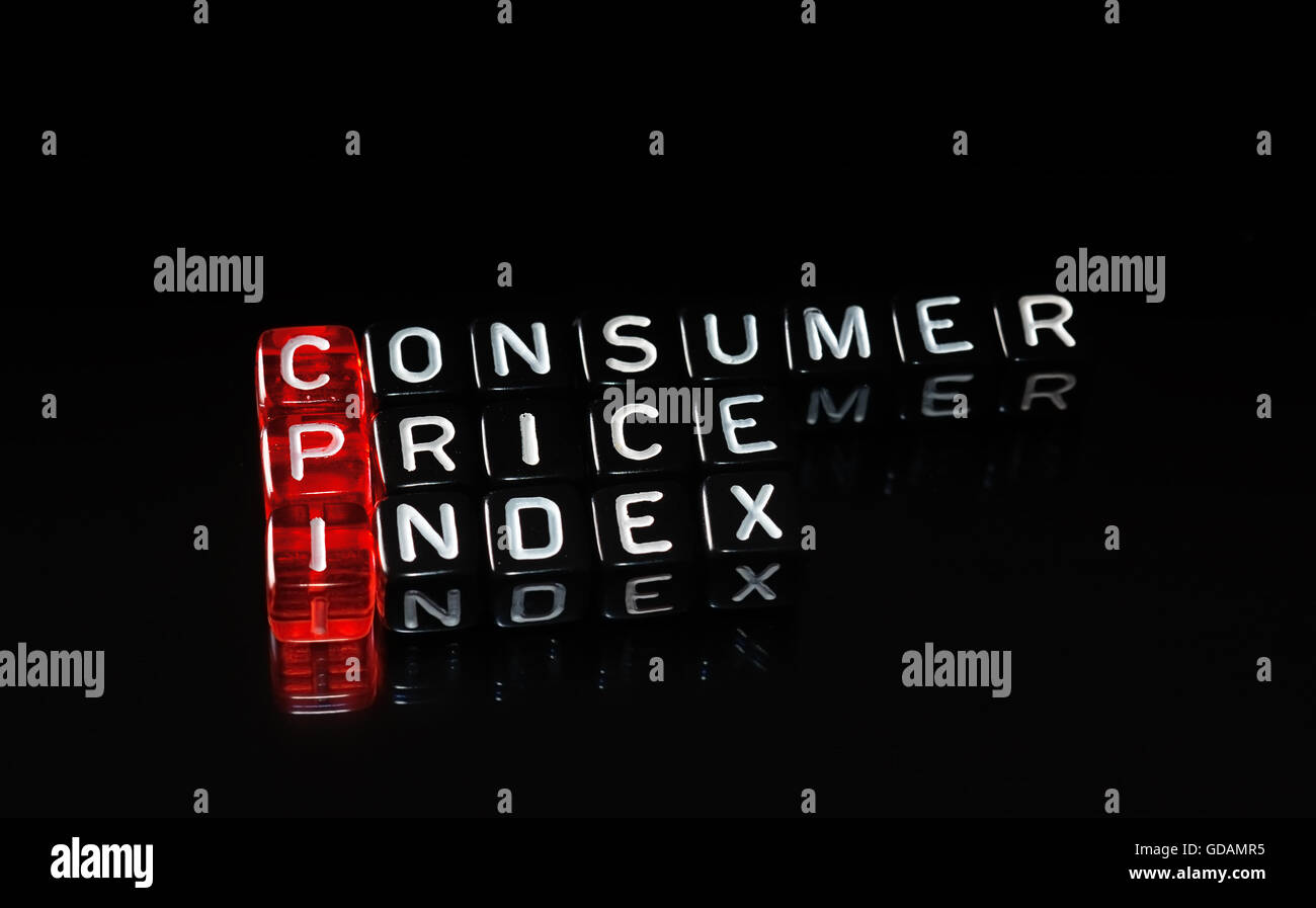 Il CPI indice dei prezzi al consumo definizione scritta su plinti Foto Stock