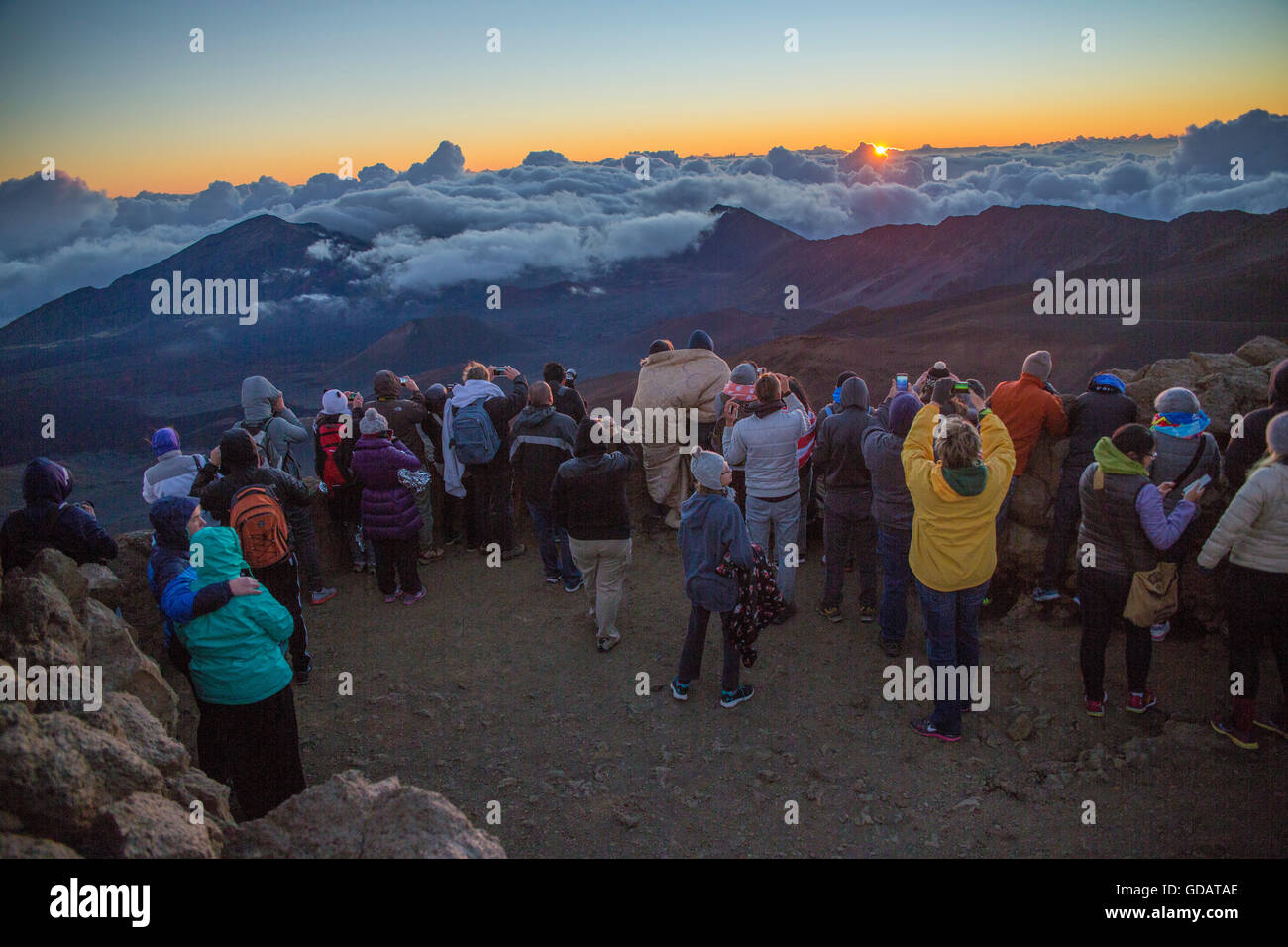 Maui,l'alba,Haleakala,cratere,3055 ms,Vista,STATI UNITI D'AMERICA,Hawaii,l'America,turisti, Foto Stock