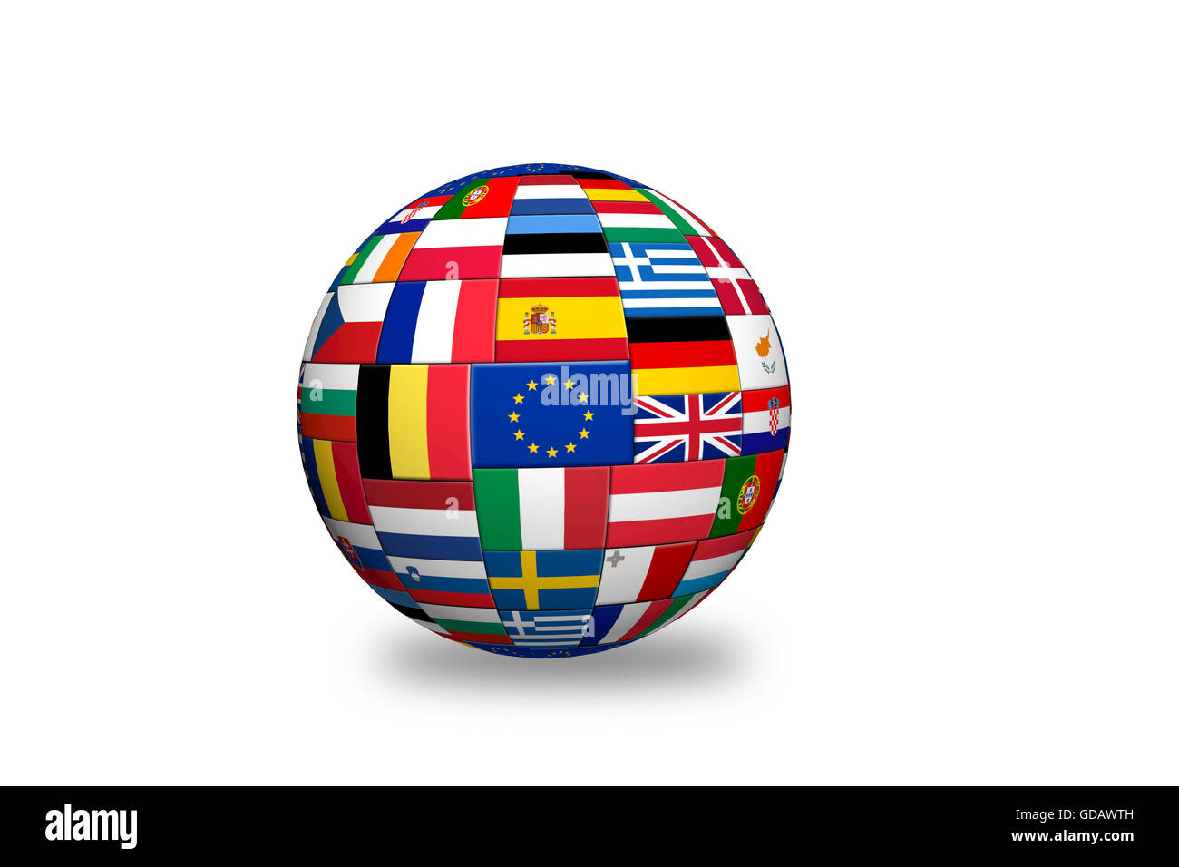 Bandiere di paesi dell'UE sul globo terrestre sfera sfera Foto Stock