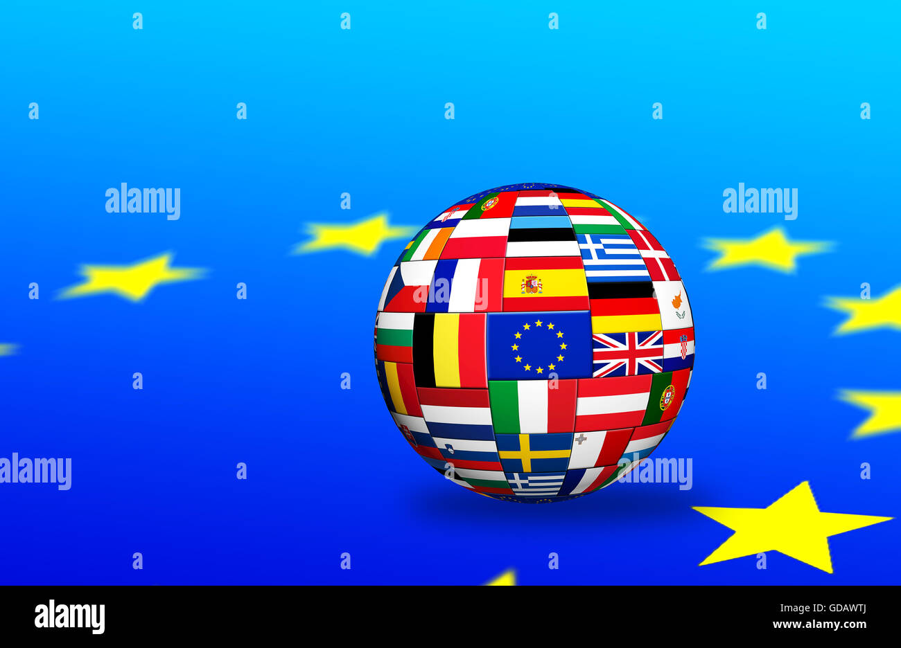 Bandiere di paesi dell'UE sul globo terrestre sfera sfera Foto Stock