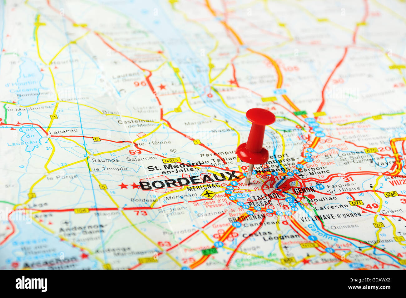 Rosso di spingere il perno rivolto a Bordeaux , Francia mappa Foto Stock