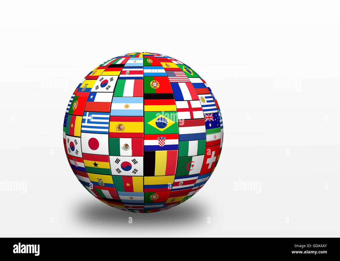 3D di sfera con ombra e bandiere in rappresentanza di tutti i paesi partecipanti ai giochi olimpici in Brasile Foto Stock