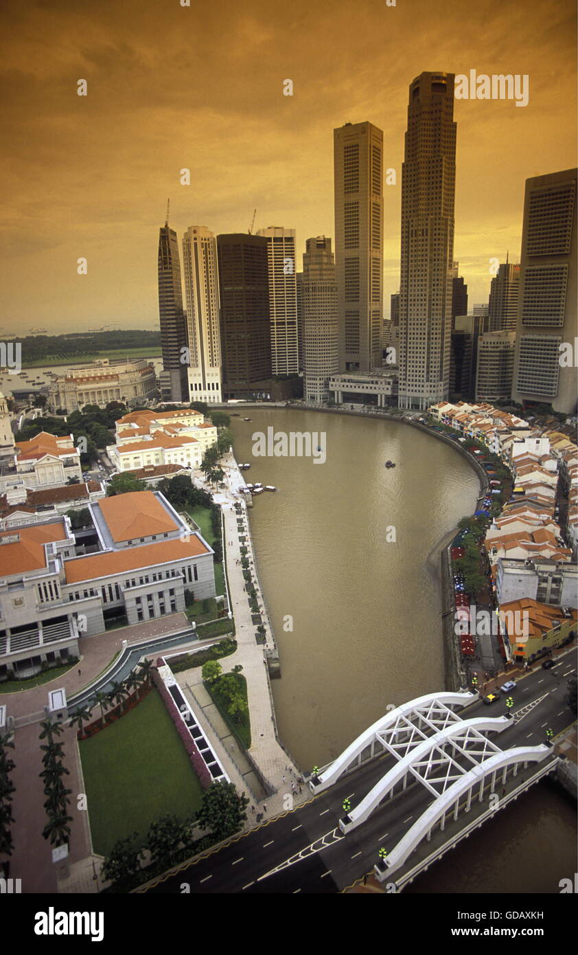 ASIEN, SUEDOST, Singapur, STADT, ZENTRUM, PROMENADE, skyline, , BOAT QUAI, SINGAPUR RIVER, STADT ZENTRUM, Down Town, UEBERSICHT, Foto Stock