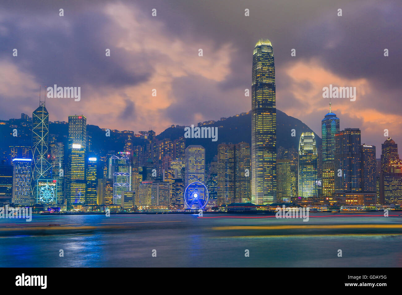 Della città di Hong Kong,dell'Isola di Hong Kong skyline al tramonto Foto Stock