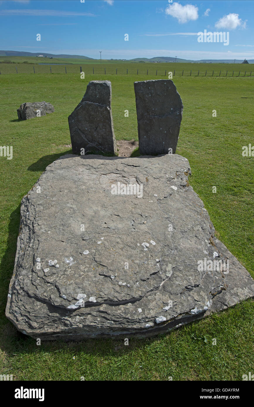 Stenness pietre permanente entro il Sito Patrimonio Mondiale dell'UNESCO, cuore delle Orcadi neolitiche. SCO 10,595. Foto Stock