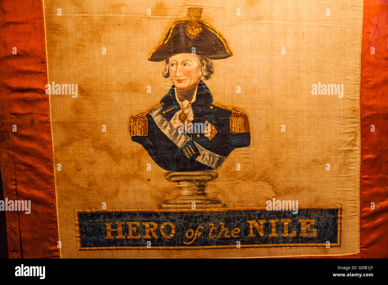 L'Inghilterra,Londra,Greenwich,Museo Marittimo Nazionale,del XIX secolo raffigurante Banner di Nelson's vittorie Foto Stock