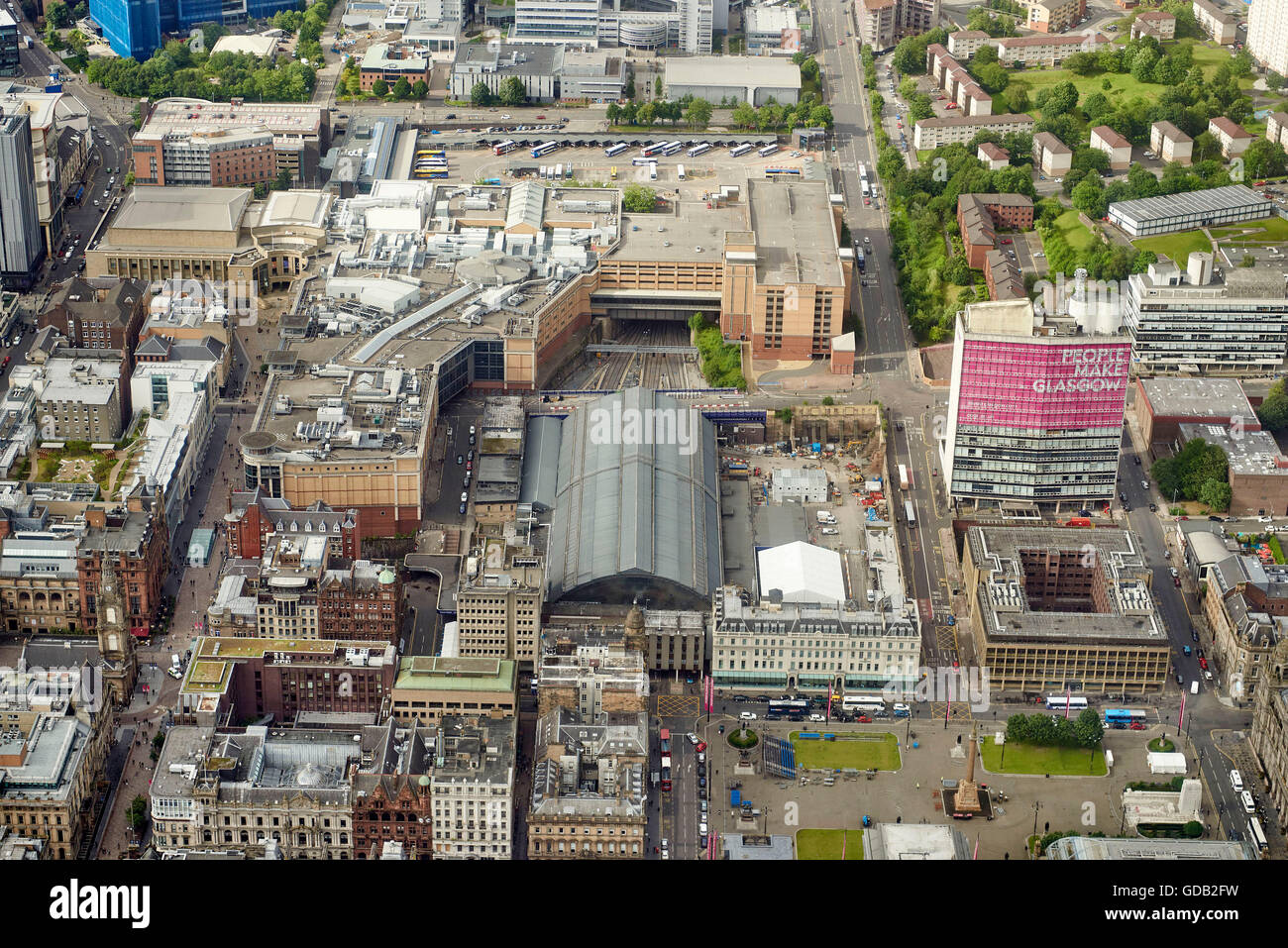 Una veduta aerea della stazione di Queen Street Glasgow, Scozia centrale Foto Stock