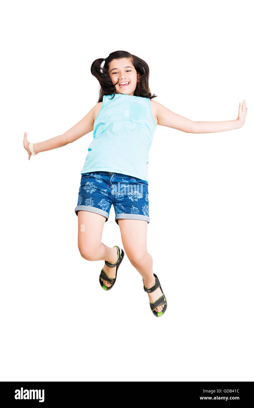 1 kid Girl Jumping energica vitalità Foto Stock