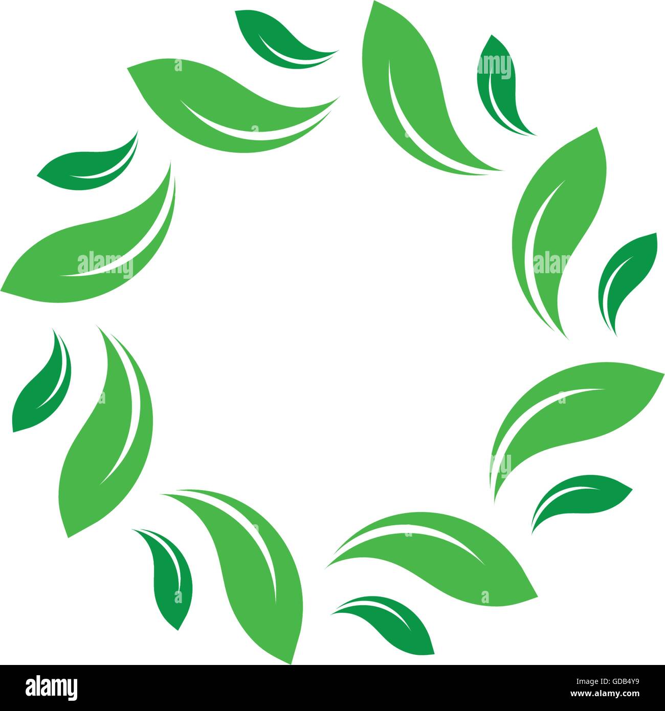 Organico vettore isolato cerchio verde logo. Foglie natura confine. Green sun. Estate elemento di design. Molla concetto d'arte. Il logo biologico. Illustrazione Vettoriale