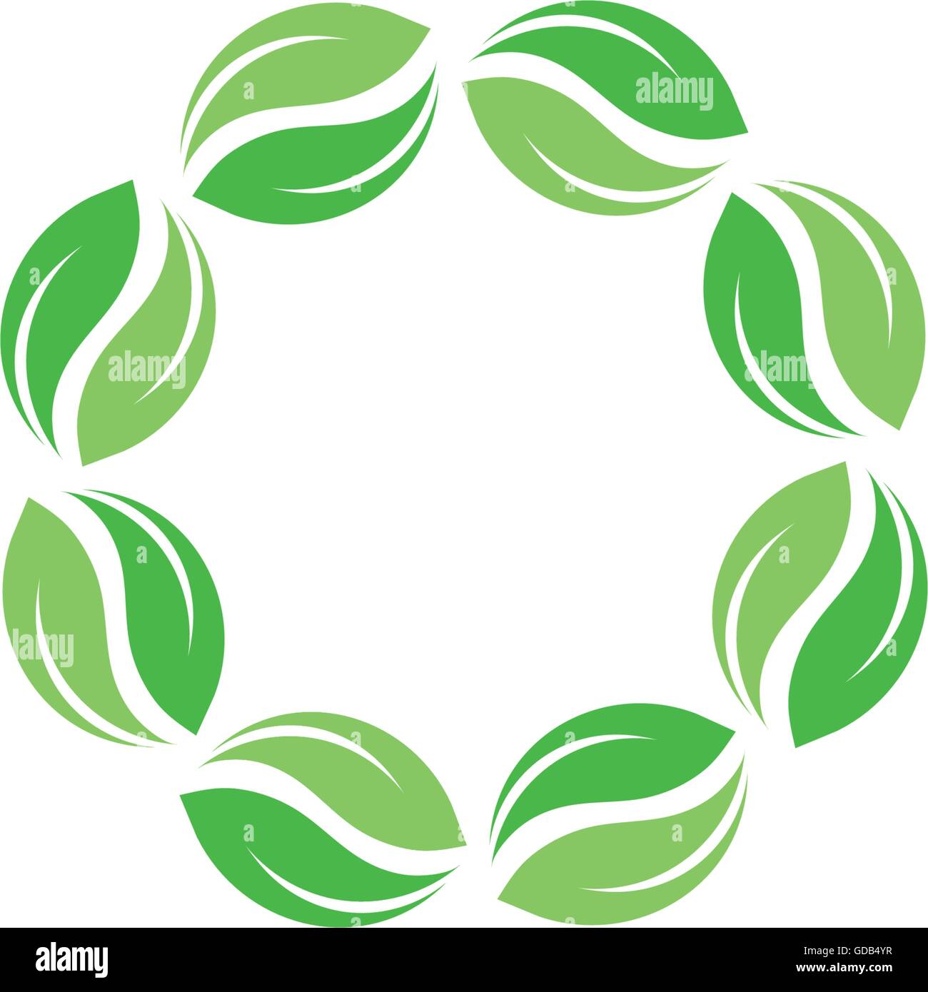 Organico vettore isolato cerchio verde logo. Foglie natura confine. Green sun. Estate elemento di design. Molla concetto d'arte. Il logo biologico. Illustrazione Vettoriale