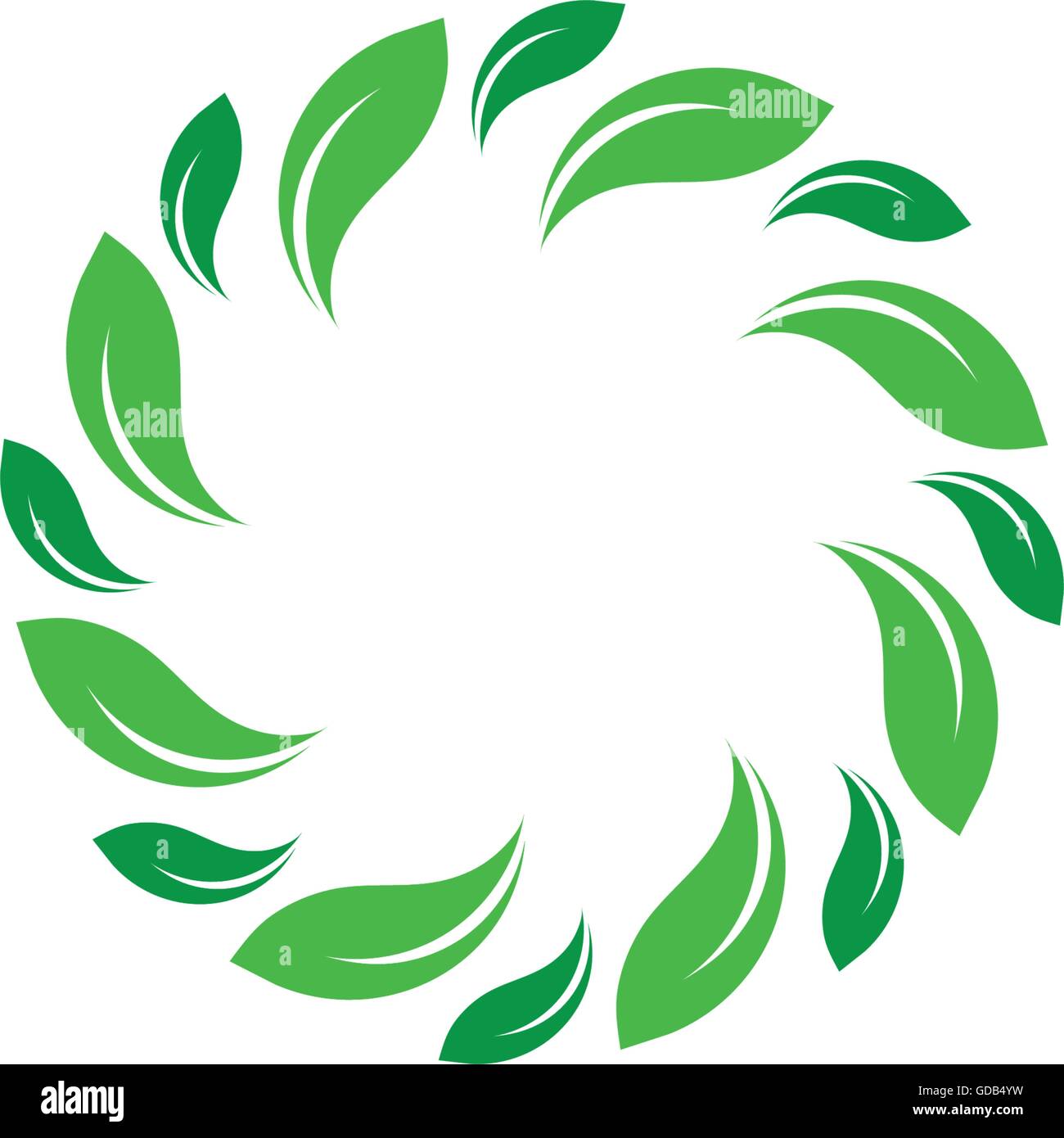 Organico vettore isolato cerchio verde logo. Foglie natura confine. Green sun. Estate elemento di design. Molla concetto d'arte. Il logo biologico. Illustrazione Vettoriale