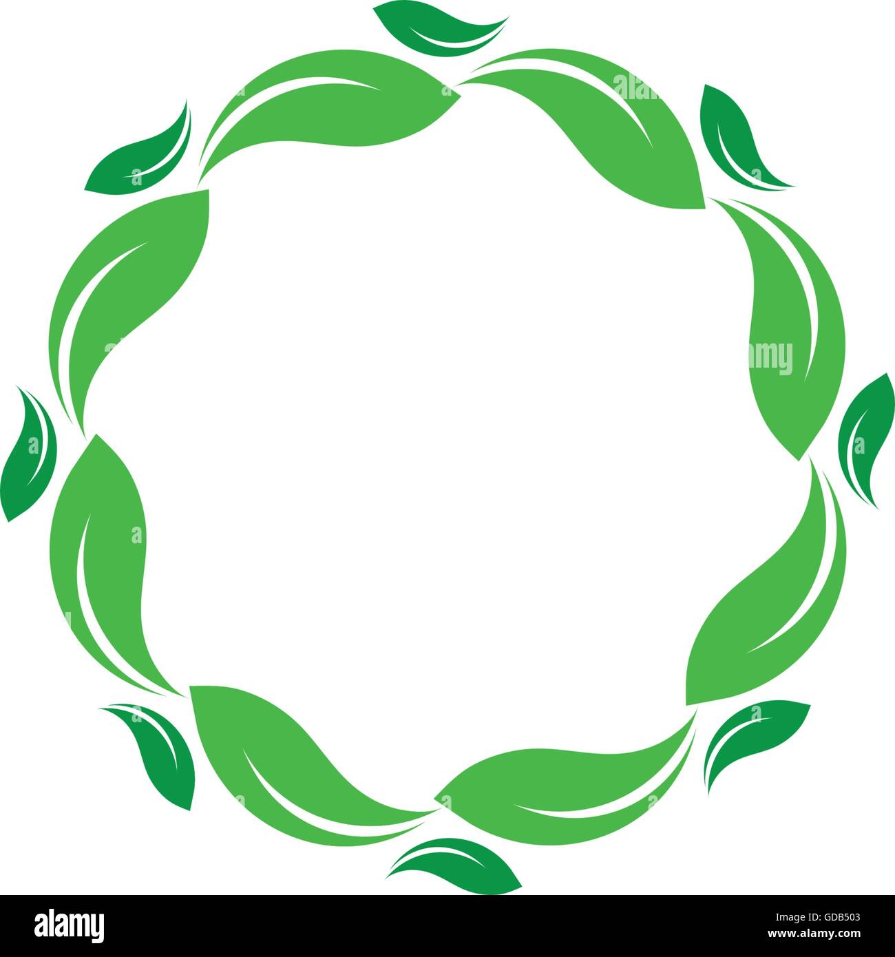 Organico vettore isolato cerchio verde logo. Foglie natura confine. Green sun. Estate elemento di design. Molla concetto d'arte. Il logo biologico. Illustrazione Vettoriale